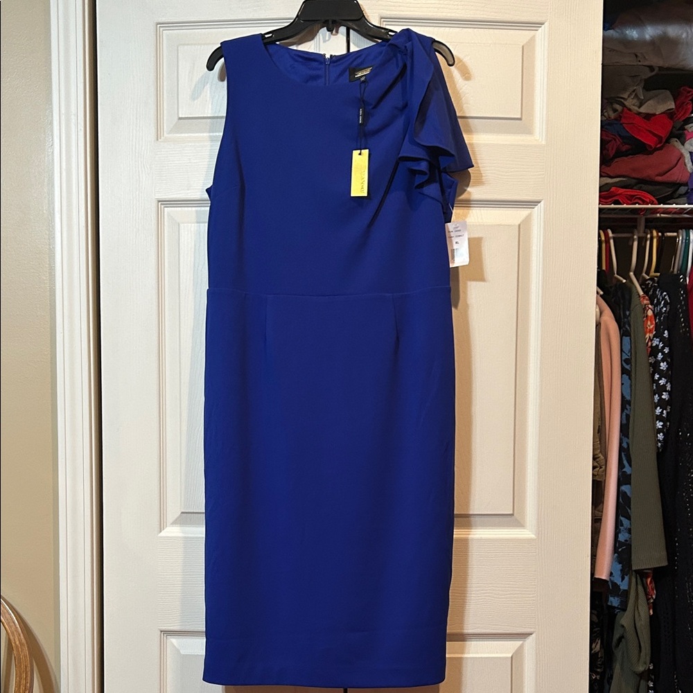 Alexia Admor - XL - Elegant Blue Sleeveless Dress w/ one should flutter sleeve